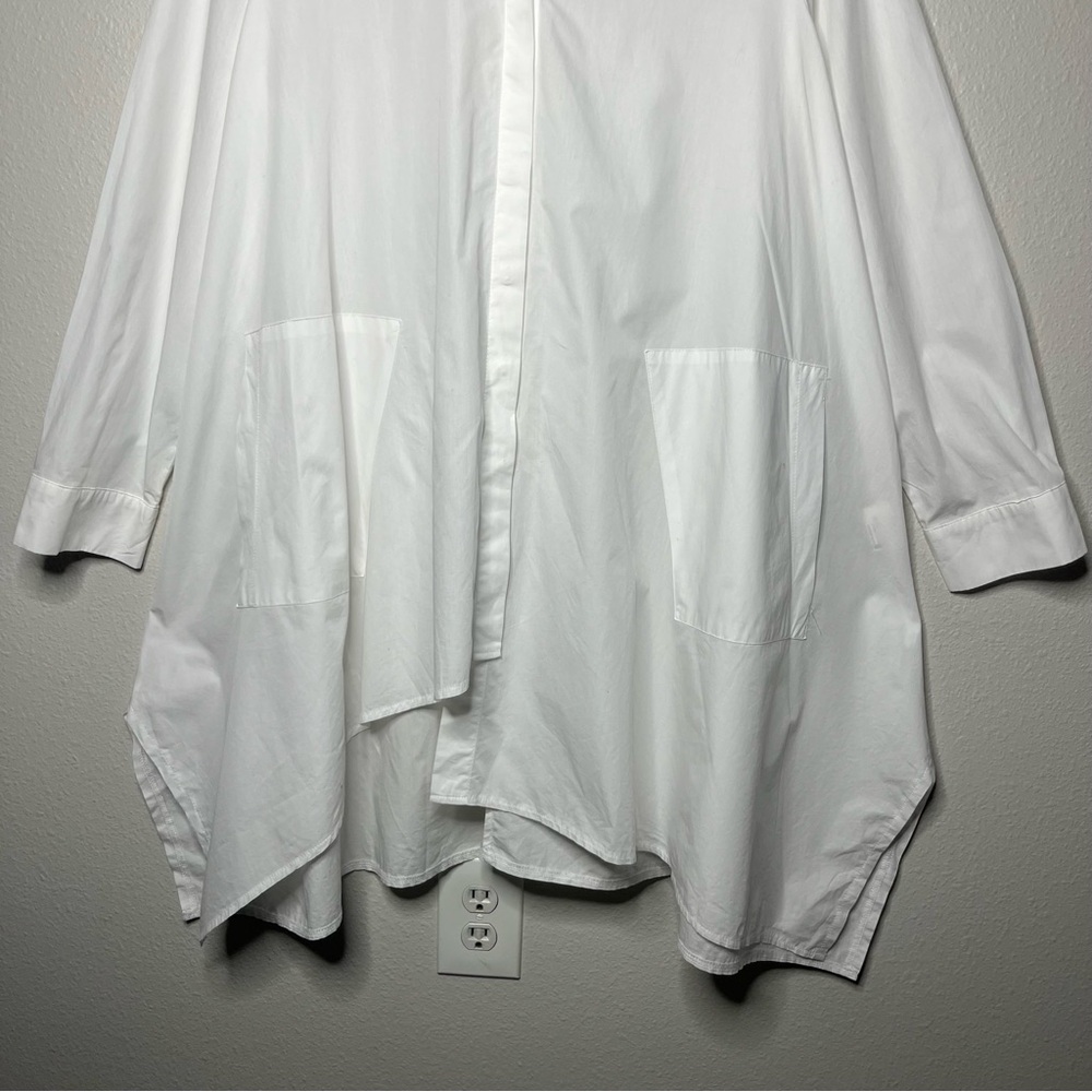 Luukaa White Cotton Poplin Asymmetrical Button Down Shirt Tunic Lagenlook Layer - Picture 6 of 10